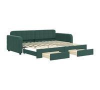 Eleganz Cama de día extensible con cajones en verde oscuro 90 x 200 cm - Cama de terciopelo que ahorra espacio para espacios pequeños, prácticos cajones para más espacio de almacenamiento