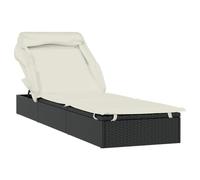 Eleganz Cama de jardín con techo plegable de ratán de polietileno y acero con recubrimiento en polvo | Tumbona negra 213 x 63 x 97 cm | duradera y resistente a la intemperie para terrazas y jardines