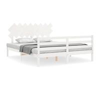 Eleganz Cama de madera maciza con cabecero blanco 160 x 200 cm - Moderna cama de madera maciza para dormitorio, duradera y elegante, solución perfecta para un sueño reparador
