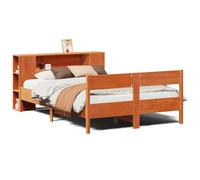 Eleganz Cama de madera maciza con estante, 150 x 200 cm, resistente con espacio de almacenamiento, color marrón cera, ahorra espacio para espacios pequeños, duradera y ecológica