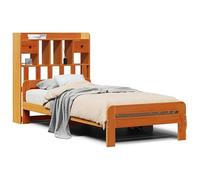 Eleganz Cama de madera maciza con estante, 75 x 190 cm, color marrón cera, espacio para dormir robusto y que ahorra espacio, sin colchón, ideal para espacios pequeños y estilos de vida naturales