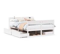 Eleganz Cama de madera maciza de pino, 120 x 200 cm, color blanco, cama duradera sin colchón para dormitorio, diseño natural y construcción estable, ideal para espacios pequeños