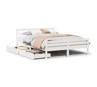 Eleganz Cama de madera maciza de pino, 135 x 190 cm, color blanco, estructura duradera sin colchón para dormitorio, diseño natural y construcción estable