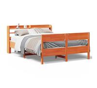 Eleganz Cama de madera maciza de pino, 160 x 200 cm, color marrón cera, duradera y estable para dormitorio, sin colchón, diseño natural para un sueño reparador