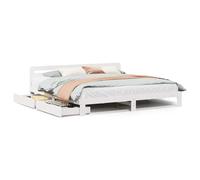 Eleganz Cama de madera maciza de pino, 180 x 200 cm, color blanco, duradero y estable, sin colchón, diseño natural para un sueño reparador