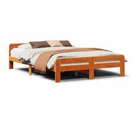 Eleganz Cama de madera maciza de pino de 140 x 200 cm, color marrón cera, estable y duradera para dormitorio, ecológica y libre de sustancias nocivas, ideal para familias y habitaciones de invitados