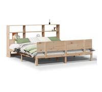 Eleganz Cama de madera maciza de pino de 200 x 200 cm con estante, elegante mueble de dormitorio de madera natural, duradero y estable, ideal para viviendas modernas