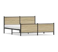 Eleganz Cama de metal de roble Sonoma, 183 x 213 cm, cama doble resistente sin colchón para dormitorio, diseño moderno y construcción de metal estable, ideal para adultos y parejas