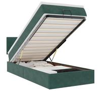 Eleganz Cama otomana con colchón & s 100x200 cm - Cama de terciopelo verde oscuro para dormitorio moderno, ahorra espacio con espacio de almacenamiento, ideal para espacios pequeños