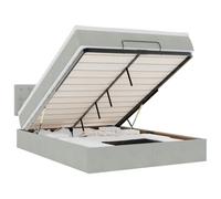 Eleganz Cama otomana con colchón & s 140x190 cm - Moderna cama de terciopelo con iluminación para dormitorio, ahorro de espacio con espacio de almacenamiento - Gris claro