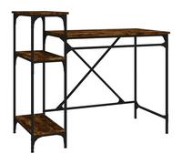 Eleganz Escritorio con estantería para oficinas grandes, aspecto de roble ahumado, 105 x 50 x 90 cm, de madera y hierro, puestos de trabajo estables con espacio de almacenamiento