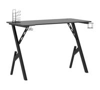 Eleganz Escritorio para juegos con estructura en Y, 110 x 60 x 75 cm, espacio de trabajo para oficinas grandes, material de madera y hierro robustos, negro y rojo, ergonómico y elegante