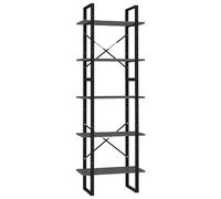 Eleganz Estantería con 5 compartimentos, gris, 60 x 30 x 175 cm, de madera y metal, sistema de estanterías estable para salón, oficina o habitación infantil, ahorra espacio y es duradera