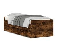Eleganz Estructura de cama con cajones, roble ahumado, 90 x 200 cm, cama de madera maciza con espacio de almacenamiento para espacios pequeños, duradero y estable, muebles de dormitorio para viviendas