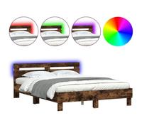 Eleganz Estructura de cama con iluminación de roble ahumado, 140 x 190 cm, cabecero moderno para dormitorio, duradero y elegante, solución perfecta para un ambiente acogedor