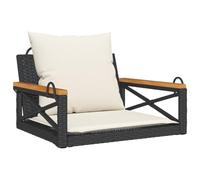 Eleganz Hamaca colgante con cojín, color negro, 63 x 62 x 40 cm, ratán de polietileno, acero recubierto de polvo y madera de acacia maciza, perfecta para jardín, terraza o balcón, resistente y