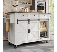 Eleganz Isla de cocina con puertas correderas 140 cm - Convierte el caos en armonía - Extensible 45 → 73 cm - 3 cajones + diseño de puertas correderas - Capacidad de carga de 75 kg para tus espacios