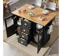 Eleganz Isla de cocina para cocineros aficionados, 137,9 cm, especias a mano, cuchillo visible, toalla en el lugar, 4 cajones para una organización perfecta, puertas de cristal que muestran lo que hay