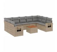 Eleganz Juego de 10 sofás de jardín de ratán sintético con cojines en color beige, duradero y elegante, para patio y jardín, acero recubierto de polvo para una alta resistencia a la intemperie