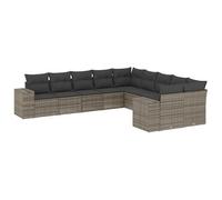 Eleganz Juego de 10 sofás de jardín gris de ratán sintético con cojín, acero recubierto de polvo, duradero y resistente a la intemperie, perfecto para patio y jardín