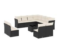 Eleganz Juego de 12 sofás de jardín de ratán sintético negro con cojín, acero recubierto de polvo, duradero y resistente a la intemperie, perfecto para patio y jardín