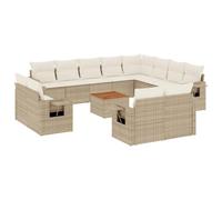 Eleganz Juego de 13 sofás de jardín con cojines en color beige, ratán de polietileno y acero con recubrimiento en polvo, duradero y fácil de limpiar, perfecto para terraza y jardín