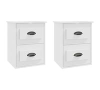 Eleganz Juego de 2 mesitas de noche blancas | Mesillas de noche de pared de madera que ahorran espacio, 41,5 x 36 x 53 cm, ideales para habitaciones pequeñas y dormitorios, modernas y duraderas