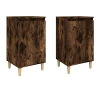 Eleganz Juego de 2 mesitas de noche de roble ahumado y madera maciza de eucalipto, 40 x 35 x 70 cm, de material de madera, elegante y duradero para dormitorio, ahorra espacio y es estable