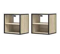 Eleganz Juego de 2 mesitas de noche de roble Sonoma, madera y metal, diseño moderno de pared, 40 x 31 x 39,5 cm, ahorra espacio y es estable para espacios pequeños