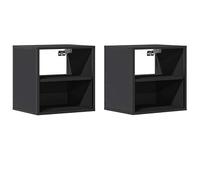 Eleganz Juego de 2 mesitas de noche negras de madera y metal, 40 x 31 x 39,5 cm, ahorro de espacio, mesitas de noche de pared para habitaciones pequeñas, modernas y duraderas