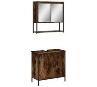 Eleganz Juego de 2 muebles de baño de madera de roble ahumado con acero pulverizado y cristal, moderno juego de muebles de baño para un ambiente elegante