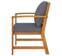 Eleganz Juego de 2 sillas de jardín de madera maciza de acacia con cojín de poliéster gris oscuro, muebles de jardín duraderos para terraza y jardín