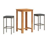 Eleganz Juego de 3 barras de jardín de madera maciza de acacia y ratán sintético de color gris, muebles de exterior para patio y jardín, tratado con aceite para resistencia a la intemperie