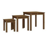 Eleganz Juego de 3 mesas de madera maciza de pino marrón miel, mesas de madera maciza natural para salón, comedor o jardín, duraderas y respetuosas con el medio ambiente