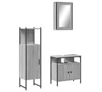 Eleganz Juego de 3 muebles de baño gris Sonoma: madera, acero con recubrimiento en polvo y cristal, moderno juego de muebles de baño para un ambiente elegante