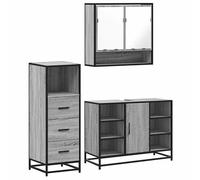 Eleganz Juego de 3 muebles de baño Sonoma gris de madera, metal y cristal - Juego de muebles de baño moderno para un diseño elegante y almacenamiento práctico