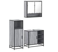 Eleganz Juego de 3 muebles de baño Sonoma gris de madera, metal y cristal, moderno juego de muebles de baño para un ambiente elegante