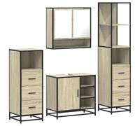 Eleganz Juego de 4 muebles de baño de madera y metal, diseño moderno en roble Sonoma, ahorro de espacio para baños pequeños, duradero y fácil de limpiar