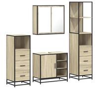 Eleganz Juego de 4 muebles de baño de roble Sonoma de madera y metal, moderno juego de muebles de baño para un ambiente elegante, ahorra espacio y es duradero