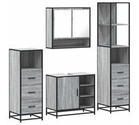 Eleganz Juego de 4 muebles de baño Sonoma gris de madera y metal, moderno juego de muebles de baño, ahorro de espacio y duradero, para baños pequeños