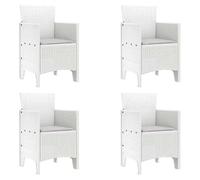 Eleganz Juego de 4 sillas de jardín con cojines - Muebles de jardín de polipropileno blanco para terraza y balcón - Resistente a la intemperie y cómodo - Ideal para zona de estar al aire libre