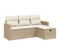 Eleganz Juego de 4 sofás de jardín beige de ratán sintético con cojín, acero con recubrimiento de polvo, duradero e impermeable, para terrazas y jardines