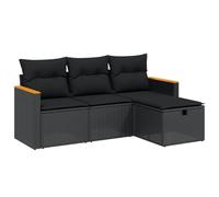 Eleganz Juego de 4 sofás de jardín de poliratán negro con cojines - exterior para terraza y balcón, resistente a la intemperie y cómodo