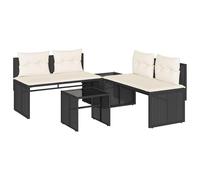 Eleganz Juego de 4 sofás de jardín de ratán sintético con cojines negros - Muebles de exterior duraderos para patio y jardín, marco de acero recubierto de polvo