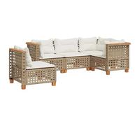 Eleganz Juego de 5 sofás de jardín de ratán sintético con cojín, acero recubierto de polvo y madera de acacia maciza, perfecto para terraza y jardín