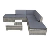 Eleganz Juego de 6 muebles de jardín con cojines de ratán de polietileno y marco de acero con recubrimiento en polvo + vidrio templado, muebles modernos para exteriores para patio y jardín, resistente