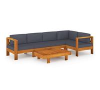 Eleganz Juego de 6 muebles de jardín de madera de acacia con cojines de color gris oscuro, muebles modernos para exteriores para patio y jardín, resistente a la intemperie y duradero