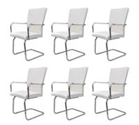 Eleganz Juego de 6 sillas otomanas de piel sintética color blanco - Banco moderno para salón, balcón o terraza - Duradero y fácil de limpiar - Solución de ahorro de espacio para espacios pequeños