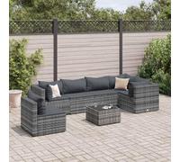 Eleganz Juego de 7 muebles de jardín con cojín gris, moderno ratán de polietileno y acero con recubrimiento en polvo, perfecto para terraza y jardín, duradero y fácil de limpiar