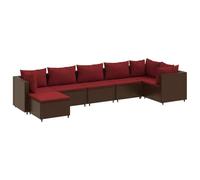 Eleganz Juego de 7 muebles de jardín de ratán marrón con cojín, resistente a la intemperie, para patio y jardín